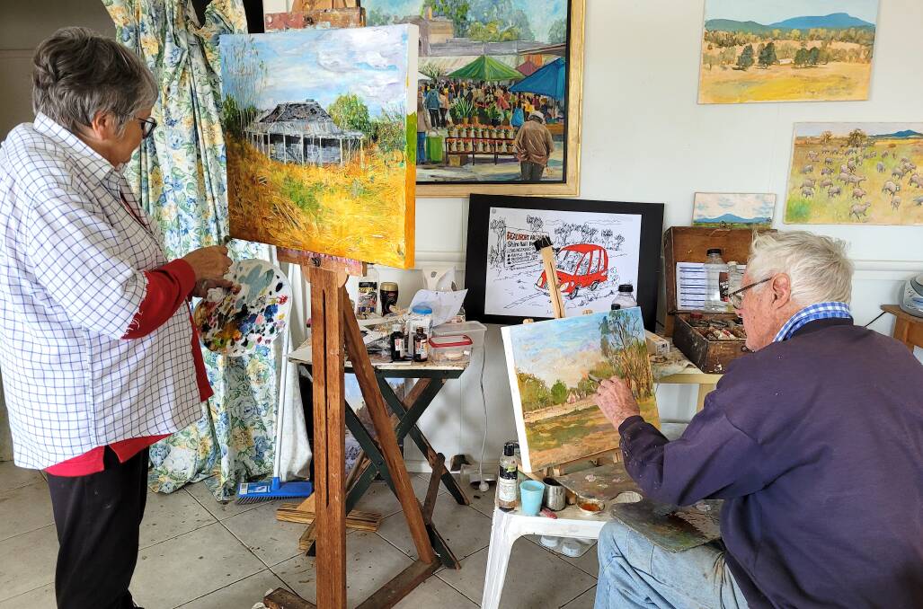 HARD AT WORK: Members of the Beaufort Painting Group put the finishing touches to their entries in the 2022 Community Bank Beaufort Pyrenees Art Exhibition. Picture: Contributed. 