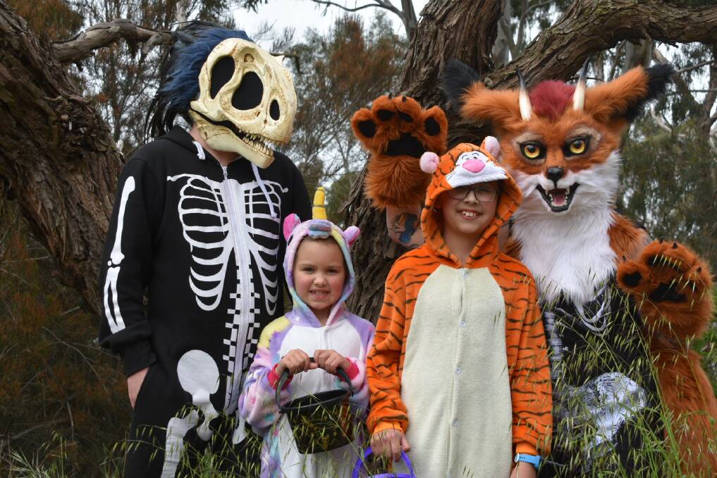 BOO: Robyn Grellet, Jesse Bunge, Kitsune and Inari Cleggett getting into the spirit of Halloween. Picture: JAMES HALLEY