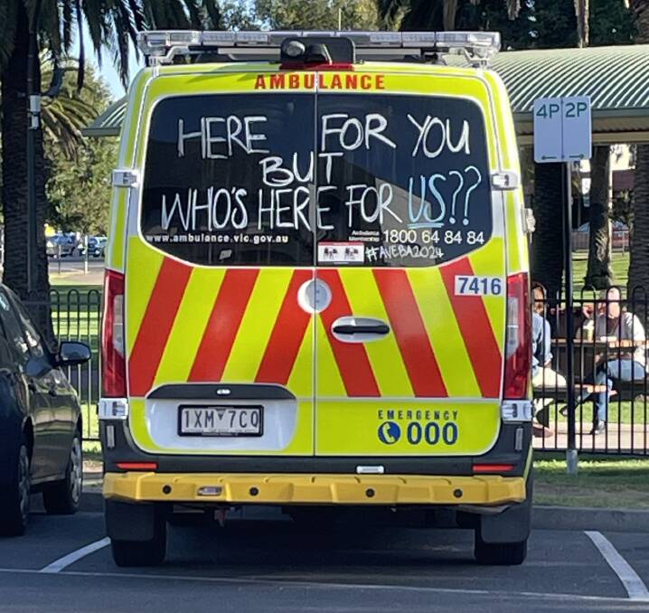 Victorian Ambos are taking their message to the community by painting slogans on the Ambulances. Picture by Sheryl Lowe