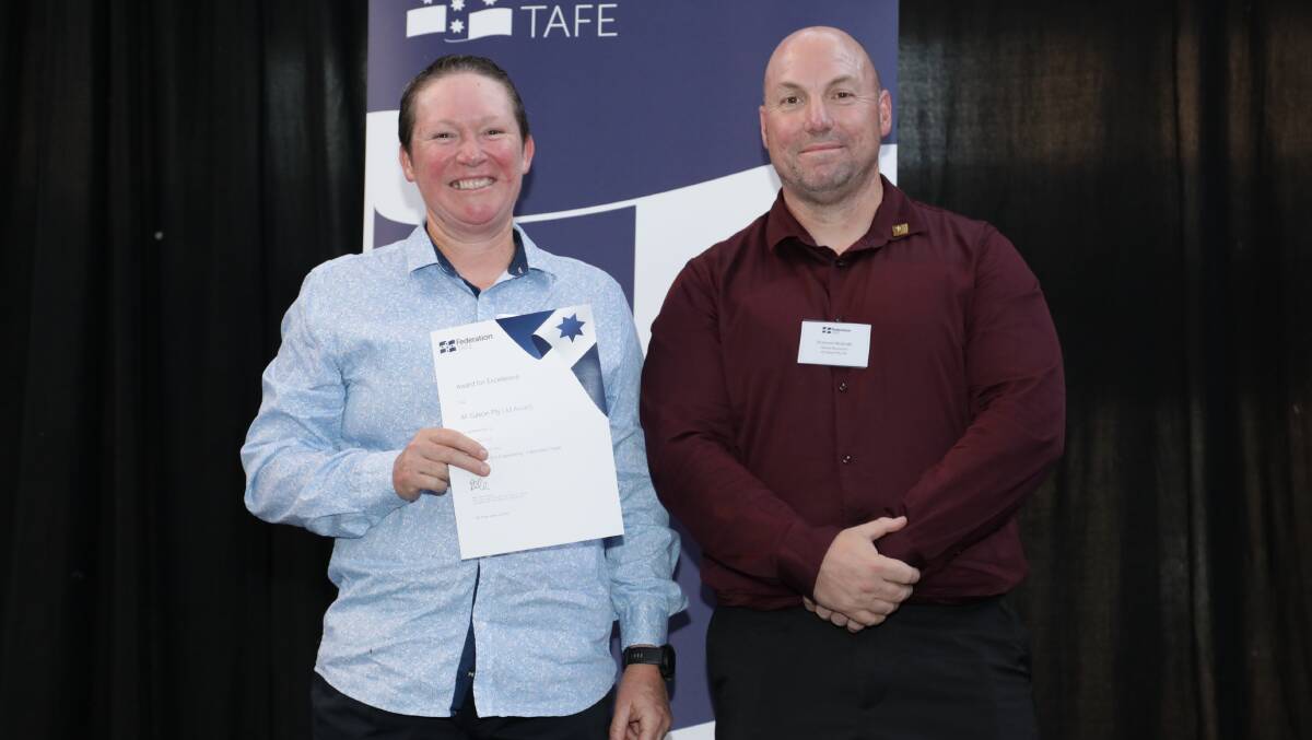 Sam Jones receives the AF Gason Award at Federation TAFE's awards for excellence. Picture supplied