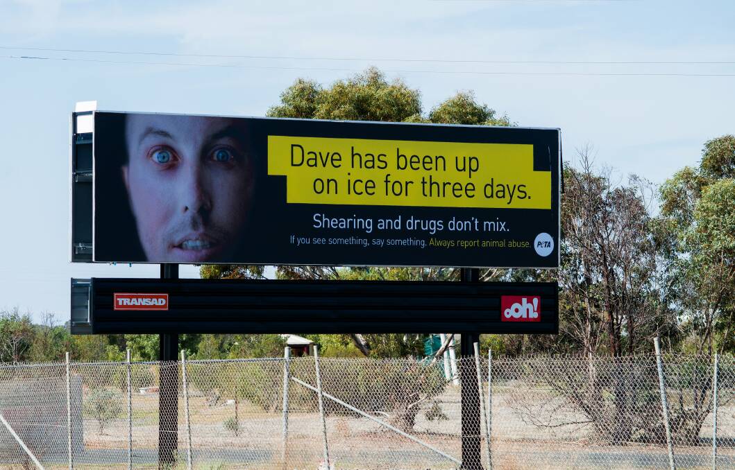 STATEMENT: People for the Ethical Treatment of Animals placed the billboard on Dooen Road, Horsham. Picture: CONTRIBUTED