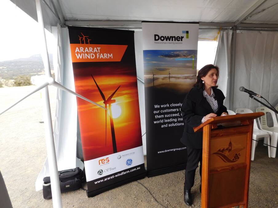Energy and Resources Minister Lily D'Ambrosio used the ground-breaking ceremony at the site of the Ararat Wind Farm as an opportunity to launch the tender process to source renewable energy certificates from new projects in Victoria. Picture: BEN KIMBER. 