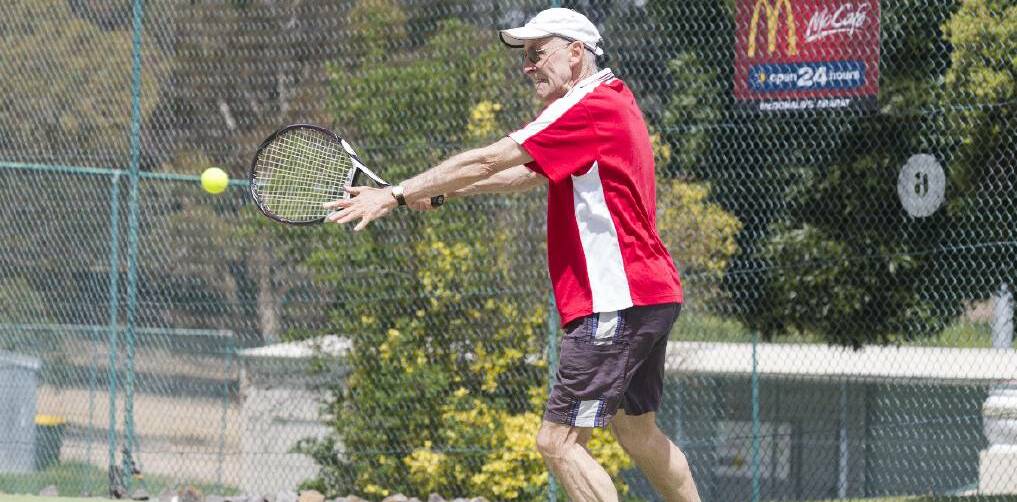 SWIPE: Ararat's Alex Drosg, pictured during the 2016 season, was in fine form in the Ararat and District Tennis Association pennant competition on Saturday.
