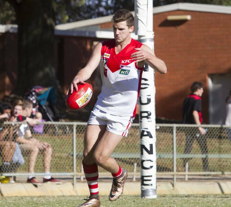BIG BOOT: Jack Ganley kicked five goals for the Rats against Stawell on Saturday.