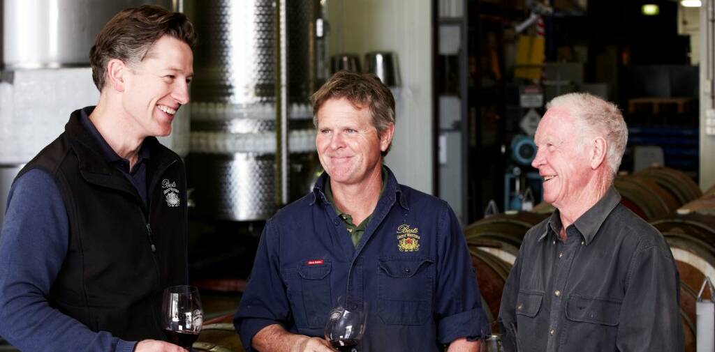 TOP NOTCH: Winemaker Justin Purser with Best's Winery owners Ben and Viv Thomson.