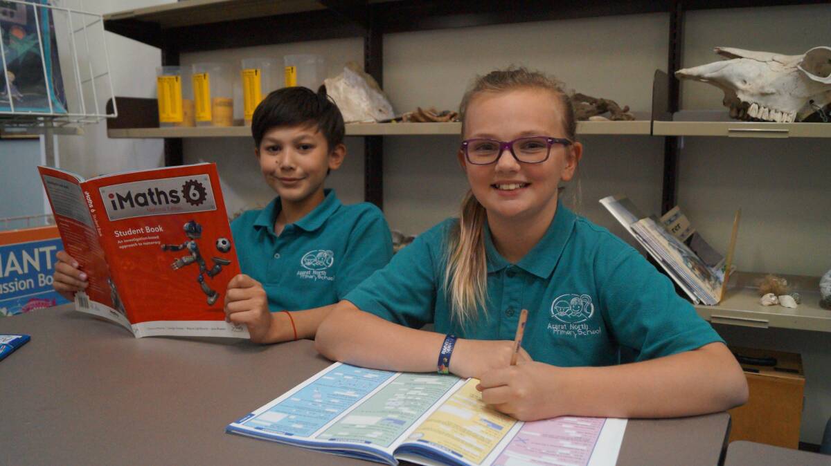 COUNTING: Ararat North Primary School grade 6 pupils Aaron Meizys and Layla Alexander-Foster practice their maths skills. Picture: Jeremy Venosta