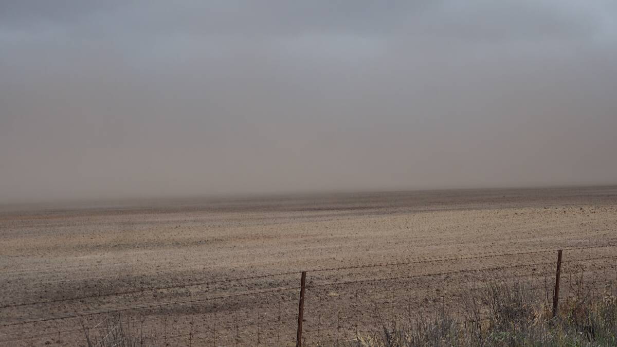 This picture was taken on Tuesday in the Wimmera, where cultivated and recently sown paddocks were at risk of erosion. 