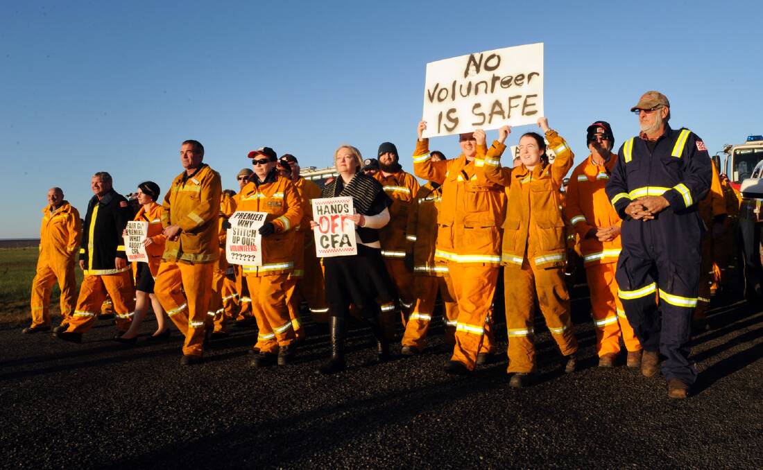 ONGOING: Country Fire Authority volunteers were joined by MPs Emma Kealy and Louise Staley at a rally in Ararat earlier this year. Picture: PAUL CARRACHER