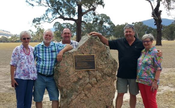 FAMILY AFFAIR: Gwen Humphrey, Robert Jess, Digger Jess, Kevin Jess and Liz Hanrahan beside the Jess Memorial at Middle Creek near Beaufort. Picture: CONTRIBUTED