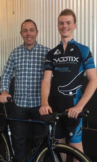 DYNAMIC TEAM: Shane Kelly with young Ararat rider Caiden Hull. Hull recently signed with Cycotix Racing in the National Road Series. Picture: CONTRIBUTED
