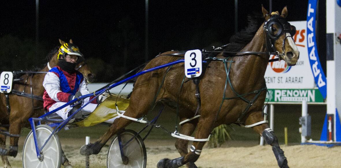 WINNER: Im Intense, driven by Jason Lee, claimed the Jason Bond Memorial at Ararat last week. There were two memorial paces held on the night. Picture: PETER PICKERING 