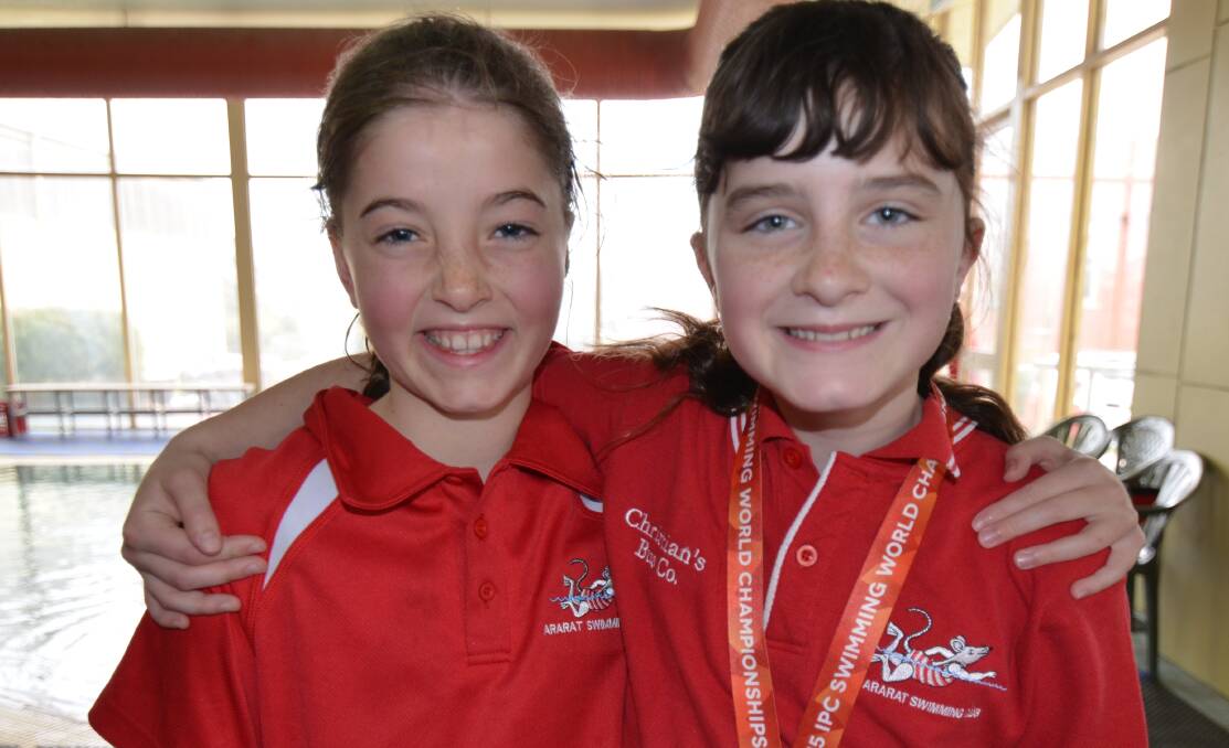 IN THE SWIM: Ruby Preston and Ella McLoughlin were participants in Paralympian Ellie Cole's training session, held in Ararat on August 1. 