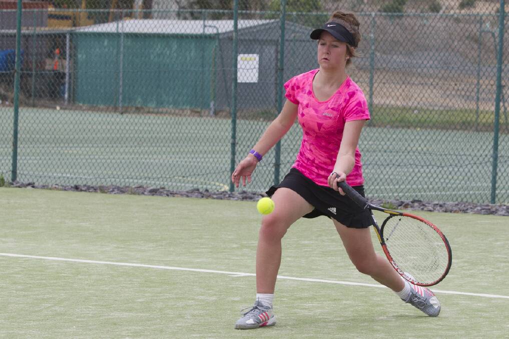 Ararat’s Graclyn Dowling moves in for a return last season. Ararat and District Tennis Association returns this Saturday and public is welcome to come along and enjoy all the action. Picture: PETER PICKERING