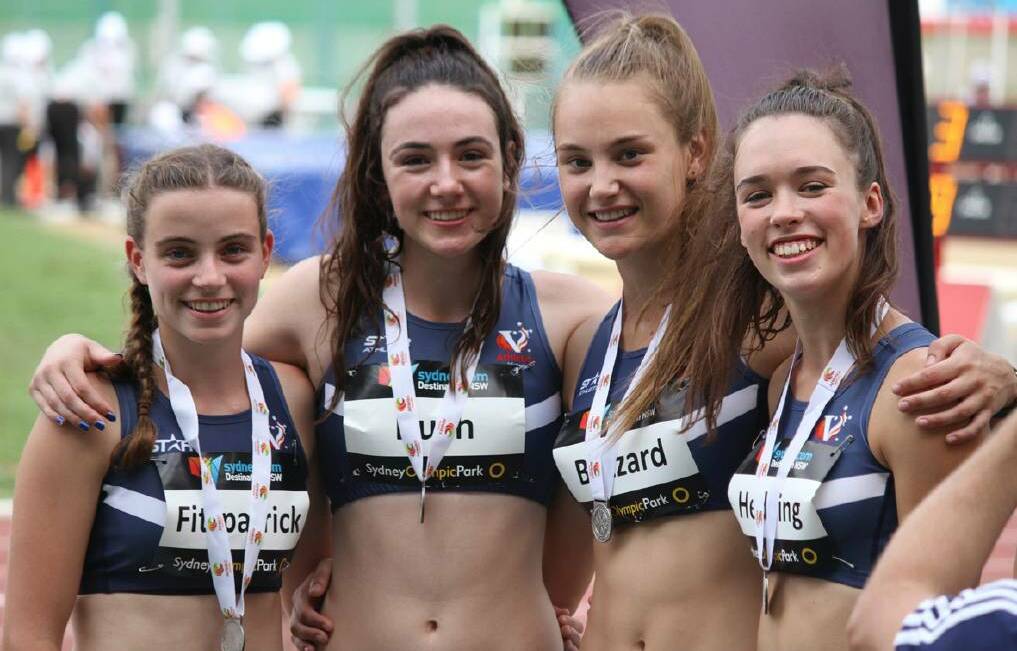Former Ararat runner Sarah Blizzard (second from right) smashed her personal best time in the 100-metre event at Canberra on Saturday. Picture: ATHLETICS VICTORIA 