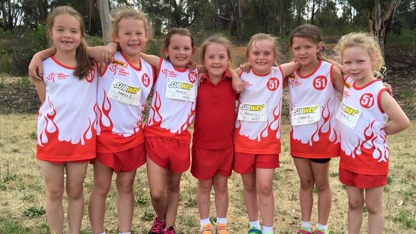 Ararat Little Athletics under seven girls at weekly competition (L-R) Stella Wheeler, Amelia Kelly, Marni Wilson, Nevani Woods, Addison Lardner, Sophie Birch and Matilda Grant. Pictures: CONTRIBUTED 