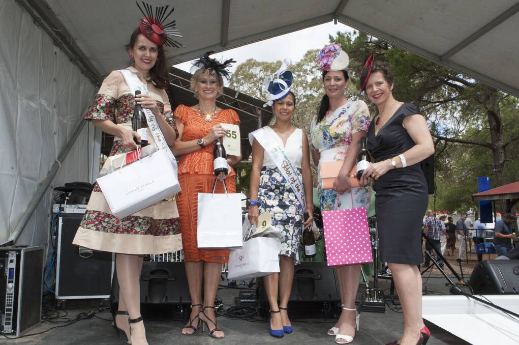 Lady of the Day Anne Belyaeve and runner up Wendy Burns with best hat winner Jobelle Perryman, runner up Kylie Walker and Fashions on the Field organiser, Maike Schroeder. 
