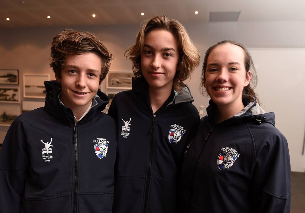 ROLE MODELS: Ballarat's Lawson Prendegast, Finn Norris-Cluning and Madie Dunn were part of the Bulldogs' leadership program last year. Picture: Lachlan Bence