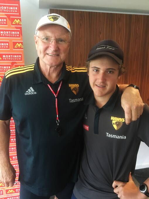 MENTOR: Hawthorn great Peter Knight gave Tatyoon youngster Archie Conboy an insight into how an AFL player lives, trains and eats.