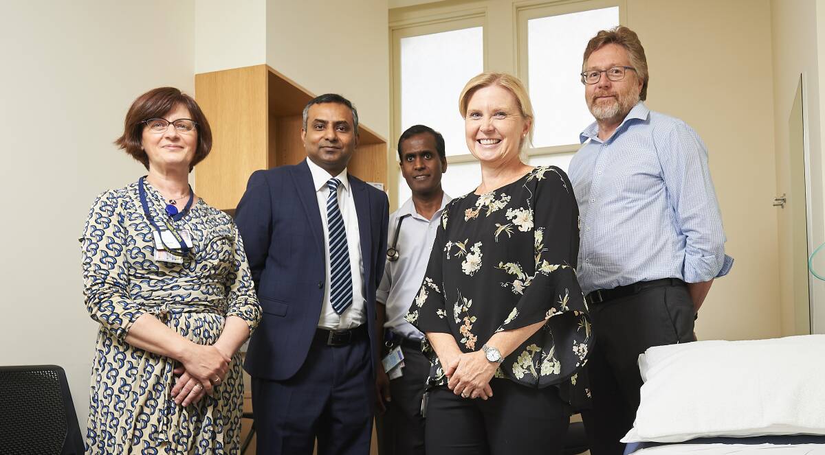 ONE SPOT: Physician Camelia Borta, oncologist Wasek Faisal, physician Prabaharan Manihatan, lung care co-ordinator Kath McCann and surgeon Andrew Lowe are working closer to improve lung care. Picture: LUKA KAUZLARIC 