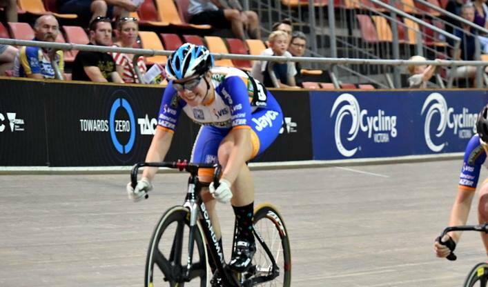 WINNER: Alice Culling on the bike during the Track Attack event at the Darebin International Sports Centre on Sunday. Picture: John Gondek
