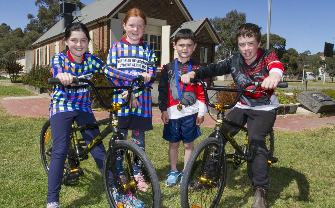 STANDOUTS: Winning Moyston Primary School bike riders Aaliyah, Emily, Cody and Wilson. Picture: Peter Pickering 