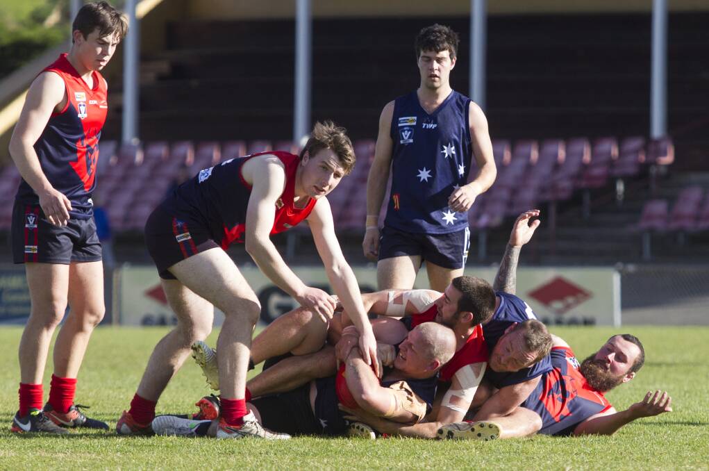 TOUGH: The Ararat Eagles were able to make the game scrappy at times before it opened up in the second half. Picture: Peter Pickering