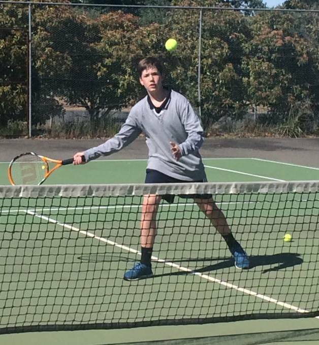 BACKSWING: Willaura's Nick Vallance lines up a forehand return during a Mininera and District Tennis Association junior match last season.
