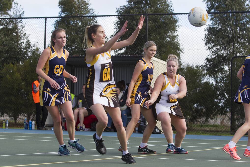 TARGET: Tatyoon's Jacqui McDougall in action earlier this season against Hawkesdale-Macarthur. Picture: Peter Pickering