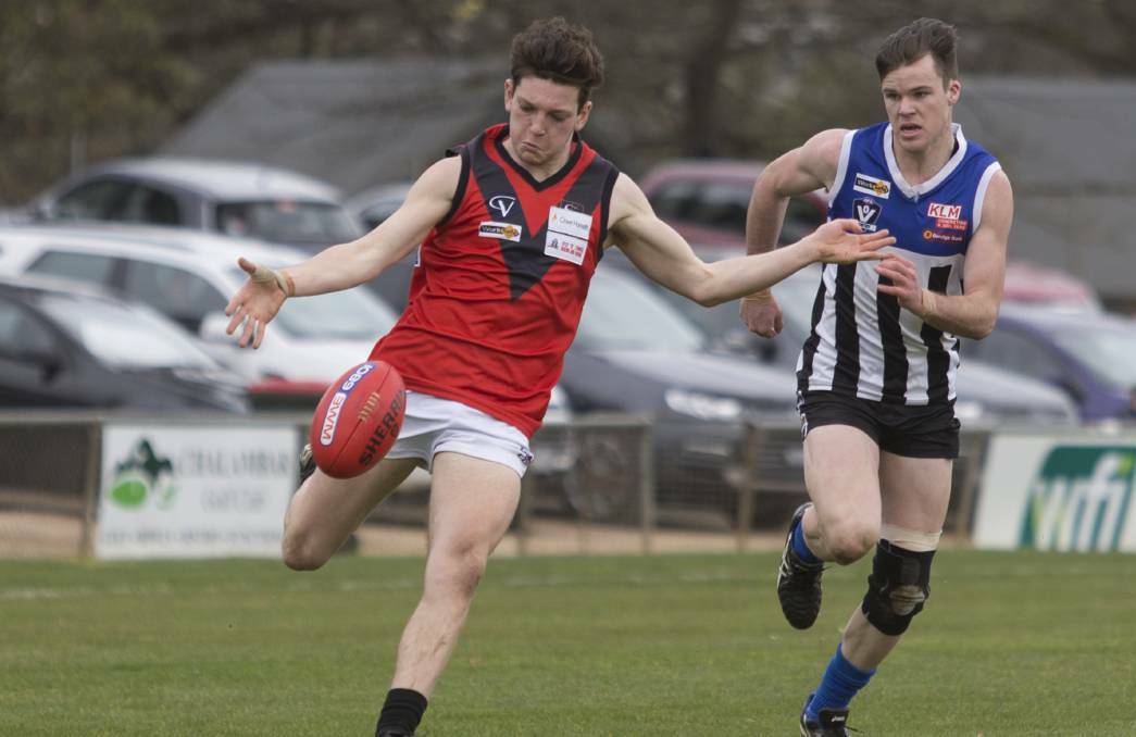 YOUNG GUN: Ararat product Naish McRoberts in action for the Stawell Warriors in the 2016 Wimmera Football League preliminary final. Picture: Peter Pickering