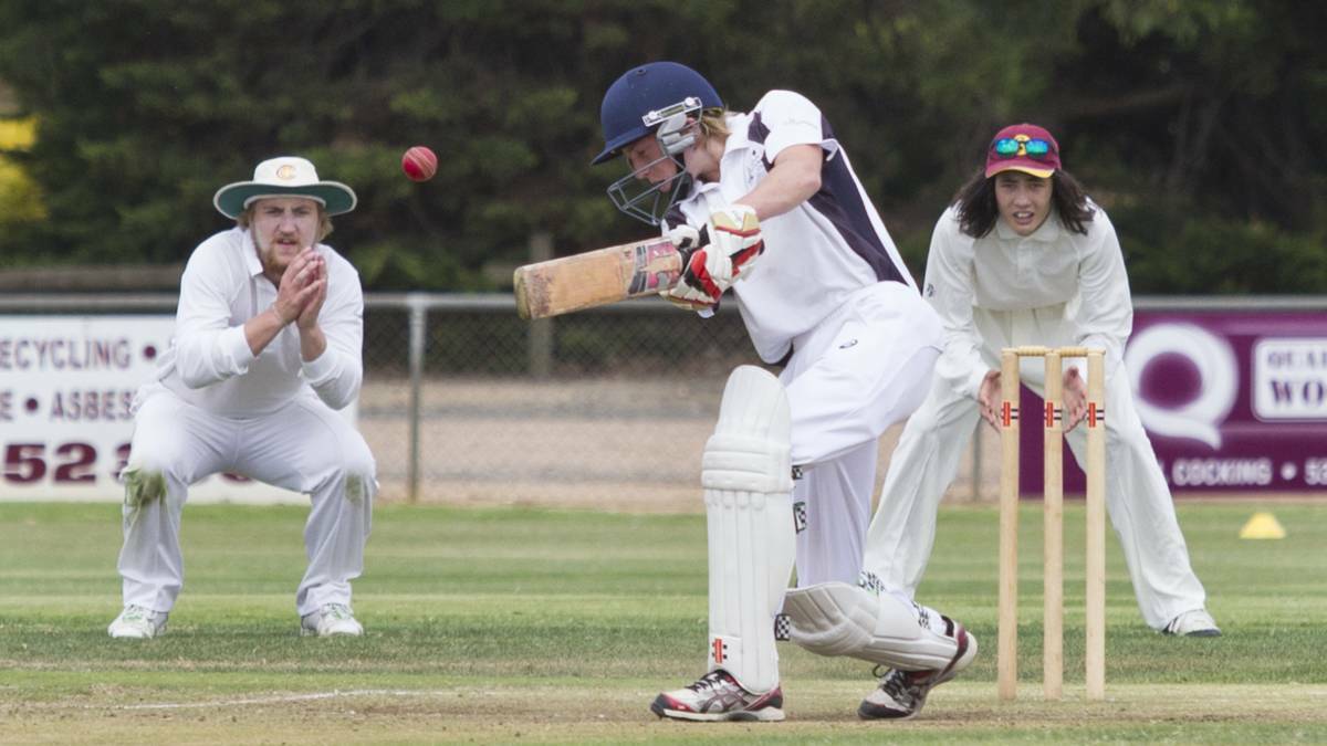 SHOT: Aradale's Cooper Heard at the crease as the Buangor fielder waits for an edge to come his way during the grand final. Picture: Peter Pickering