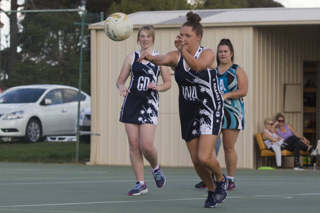 TRANSITION: Ararat Eagle Holly Leggett gets her pass away during the round two match at Ararat on Saturday. Picture: Peter Pickering
