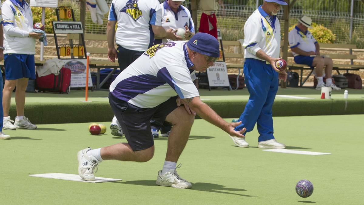 BALANCED: Ararat's Murray Jensen plays his shot during round nine action of the Grampians Bowls Division. Picture: Peter Pickering 