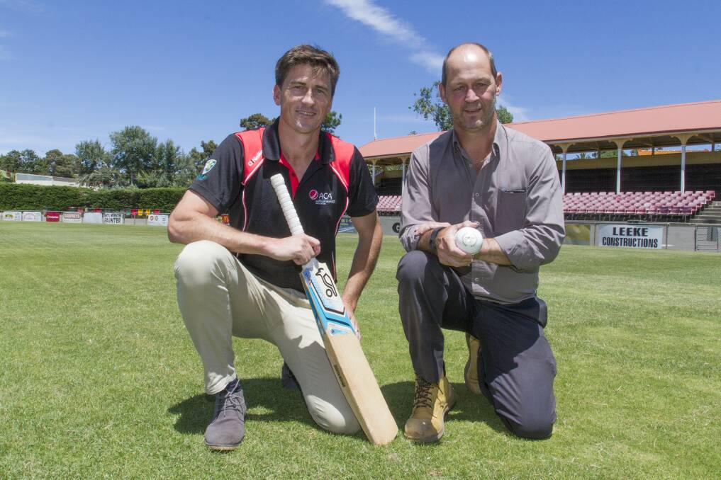 HOWZAT: Australian Cricket Association's Brendan Drew with Grampians Cricket Association committee member Craig Marrow at Alexandra Oval. Picture: Peter Pickering