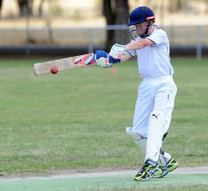 JUNIOR STAR: Bailey Hoseman shows a solid technique as he plays a pull shot during the 2015-16 Grampians Cricket Association season.