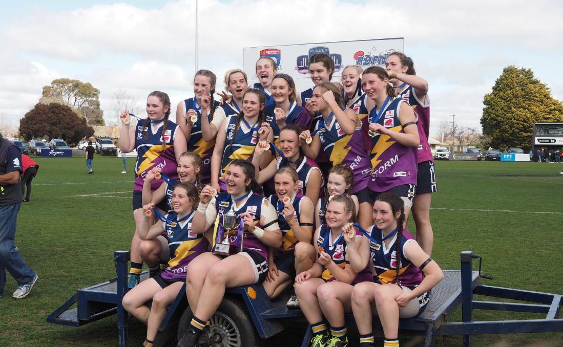 BACK-TO-BACK: The Ararat Storm team after their 2017 grand final win in Ballarat. Picture: David Nichsolson