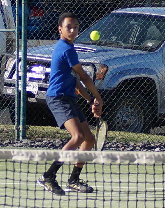 FOCUSED: Nathaniel Kalluri winds up to play his back hand earlier in the Ararat City Tennis Club's Wednesday night season. Picture: Jeremy Venosta