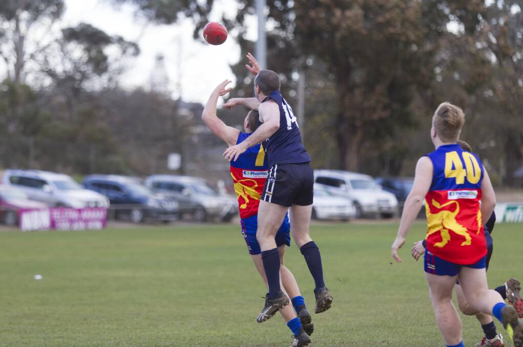 CONTEST: Ararat Eagles' Dan O'Connell spoils a Great Western opponent during a round 15 match. Picture: Peter Pickering
