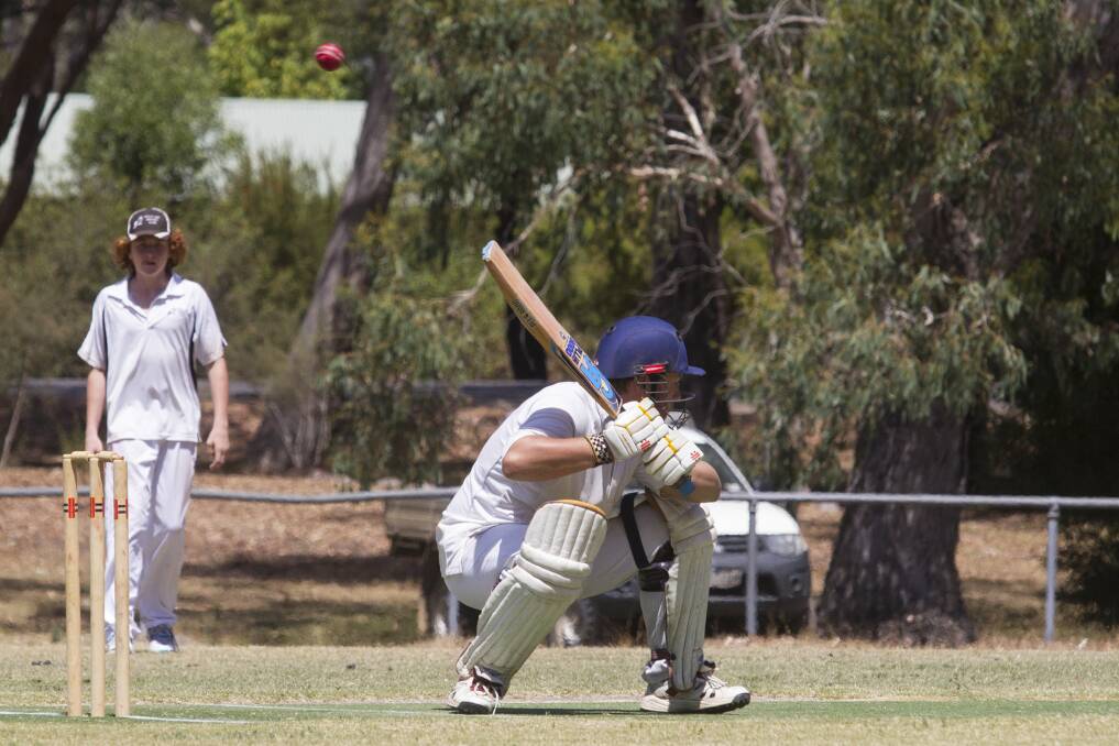 Lyndon Brown takes evasive action during day one of the match between Pomonal and Halls Gap. Picture: Peter Pickering