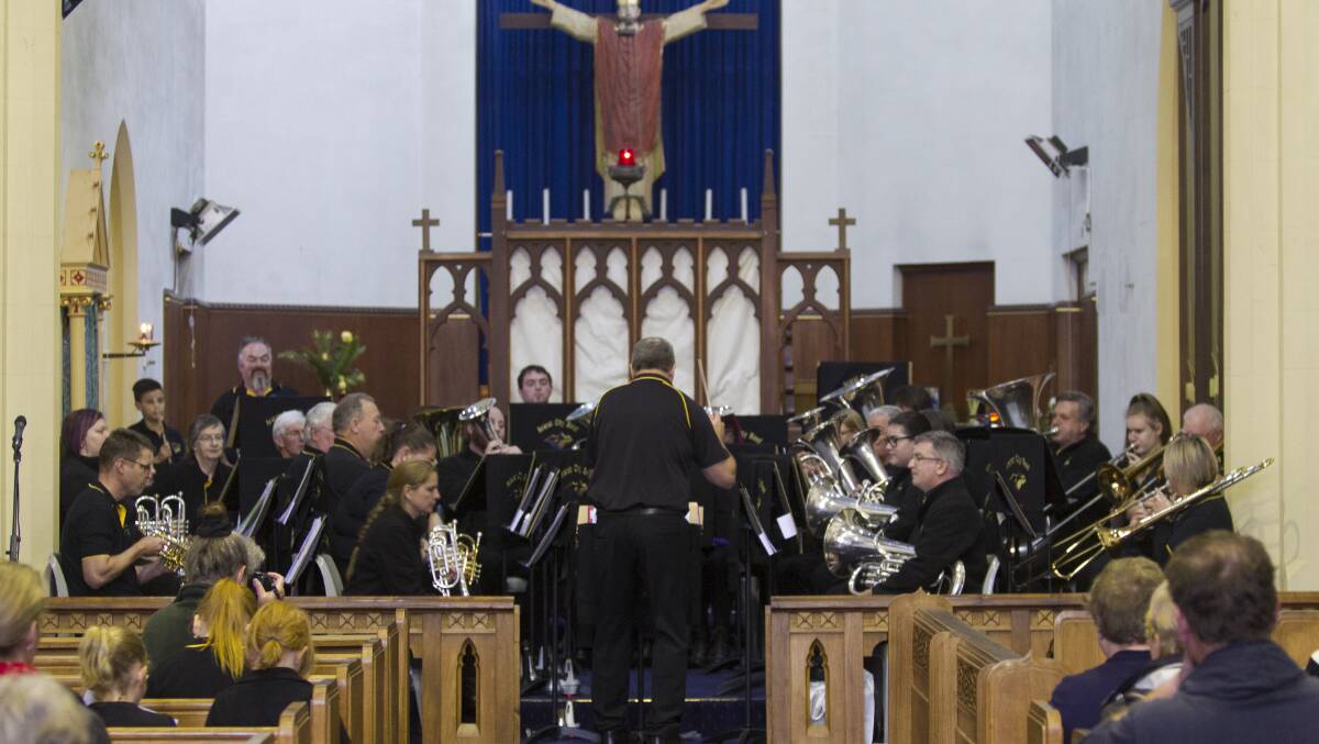 The Ararat Brass Band along with the Development Program perform at the Solo Brass Showcase. Picture: Peter Pickering. 