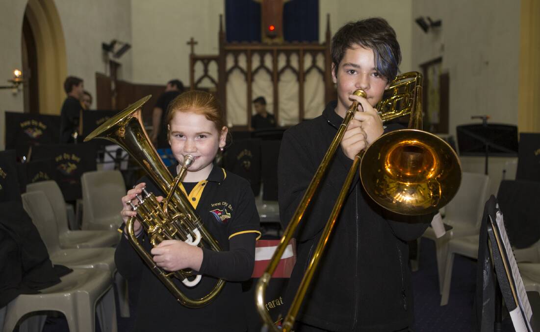 Making some noise: Annabelle Cheeseman and Jai Davies-Harrison at the Solo Brass Showcase which featured performances from the Ararat Brass Band and the Development Program. Picture: Peter Pickering. 
