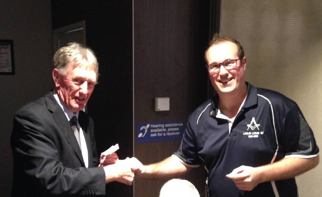 GENEROUS: NAHC president Rob Lynch and WWRBLSC president Rhys Webb during the recent cheque presentation.