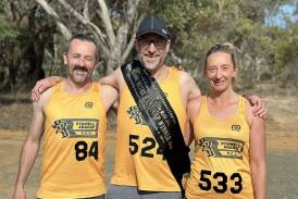 Conqueror of The Hill 3000m Handicap winner Matt Haddow (middle) with second place Mark Thompson (left), and third placed Steph Carrol. Picture supplied
