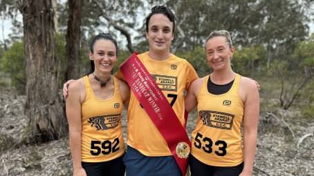 S&R Young Sportspower 5km Handicap winner Alex Prockter (middle) with Annie Brown and Steph Carrol. Picture supplied
