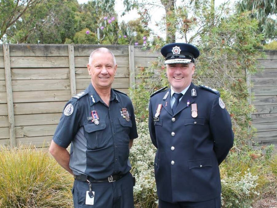 FAREWELL: Deputy Chief Officer Michael Boatman with Chief Officer Jason Heffernan. Picture: CONTRIBUTED
