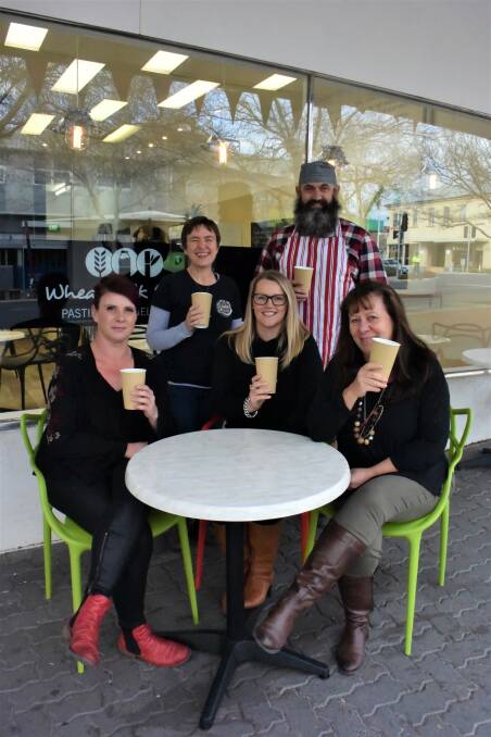 Horsham cafe business owners Melissa McFarlane, Sharron Keating, Lynn Witney-Drum, Andrea Risson and Dorian Doti donated $1 per coffee sold for the CafeSmart initiative. Picture: DAINA OLIVER.