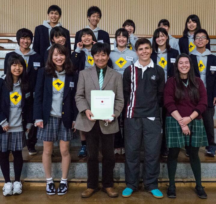 FRIENDS: Japanese exchange students with the two French exchange students at St Brigid's College. The students will travel across the Wimmera to experience the country lifestyle. 