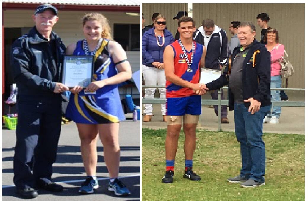AWARDED: Ebony Rintoule and William Schmidt are the winners of the opening round Blue Ribbon Spirit of Football and Netball award. 