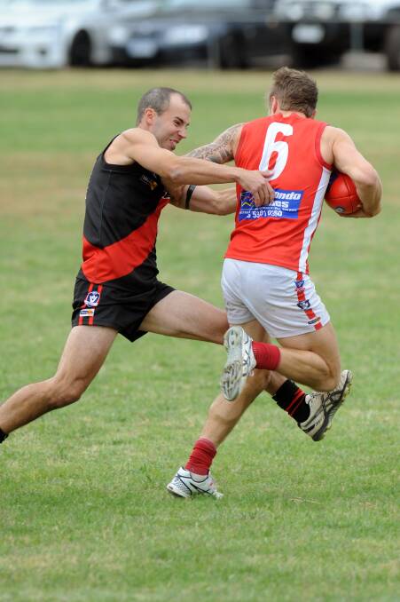 SWEET VICTORY: Noradjuha-Quantong's Jason Kerr, pictured in an earlier match against Taylors Lake, was among the best when the Bombers faced Laharum.