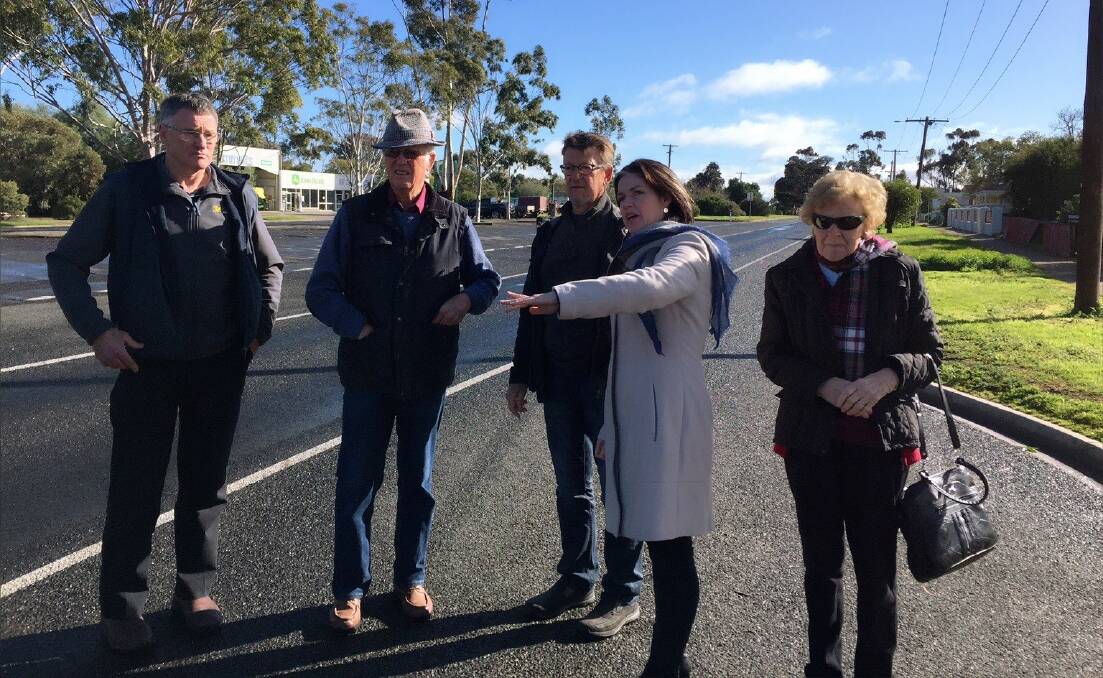 Rupanyup's Adrian Tyler, Ian Morgan, Malcolm Uhe and Margaret Lingham discuss road concerns with Member for Lowan Emma Kealy. Picture: CONTRIBUTED