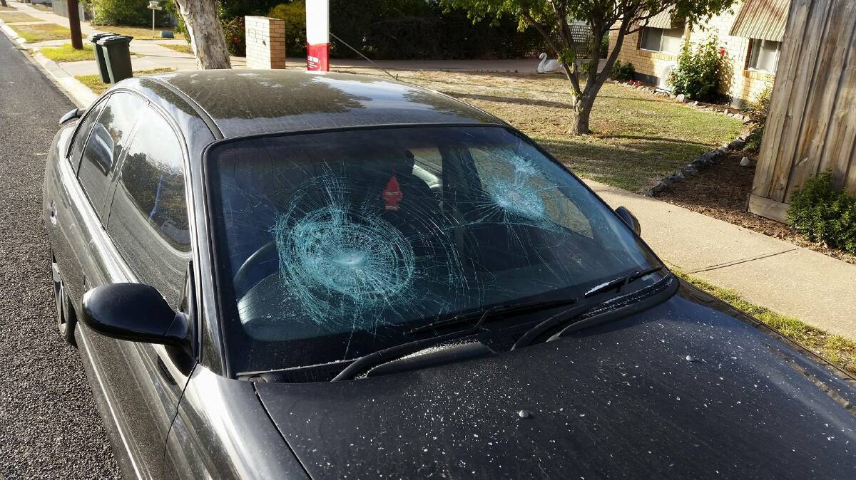 Rob Hormann's damaged car in Edith Street, Horsham. Picture: CONTRIBUTED
